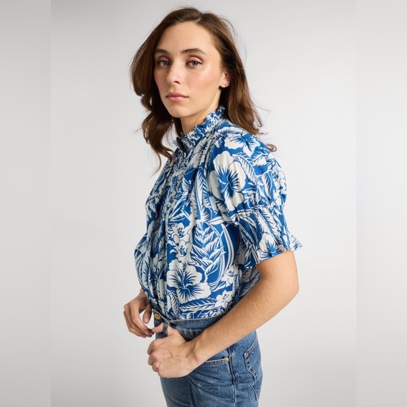 MILLE marni top in blue hibiscus SzXL - Picture 2 of 12